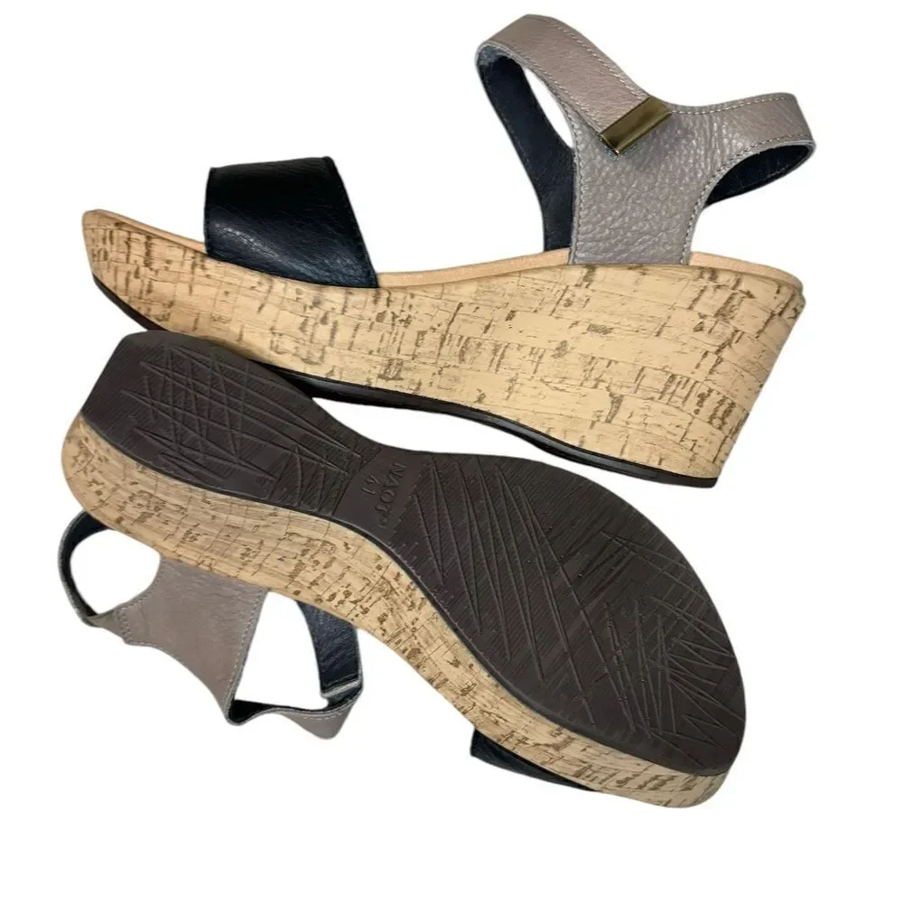 NAOT Summer wedge Soft Black Leather/Soft Stone Leather Size 41/10
